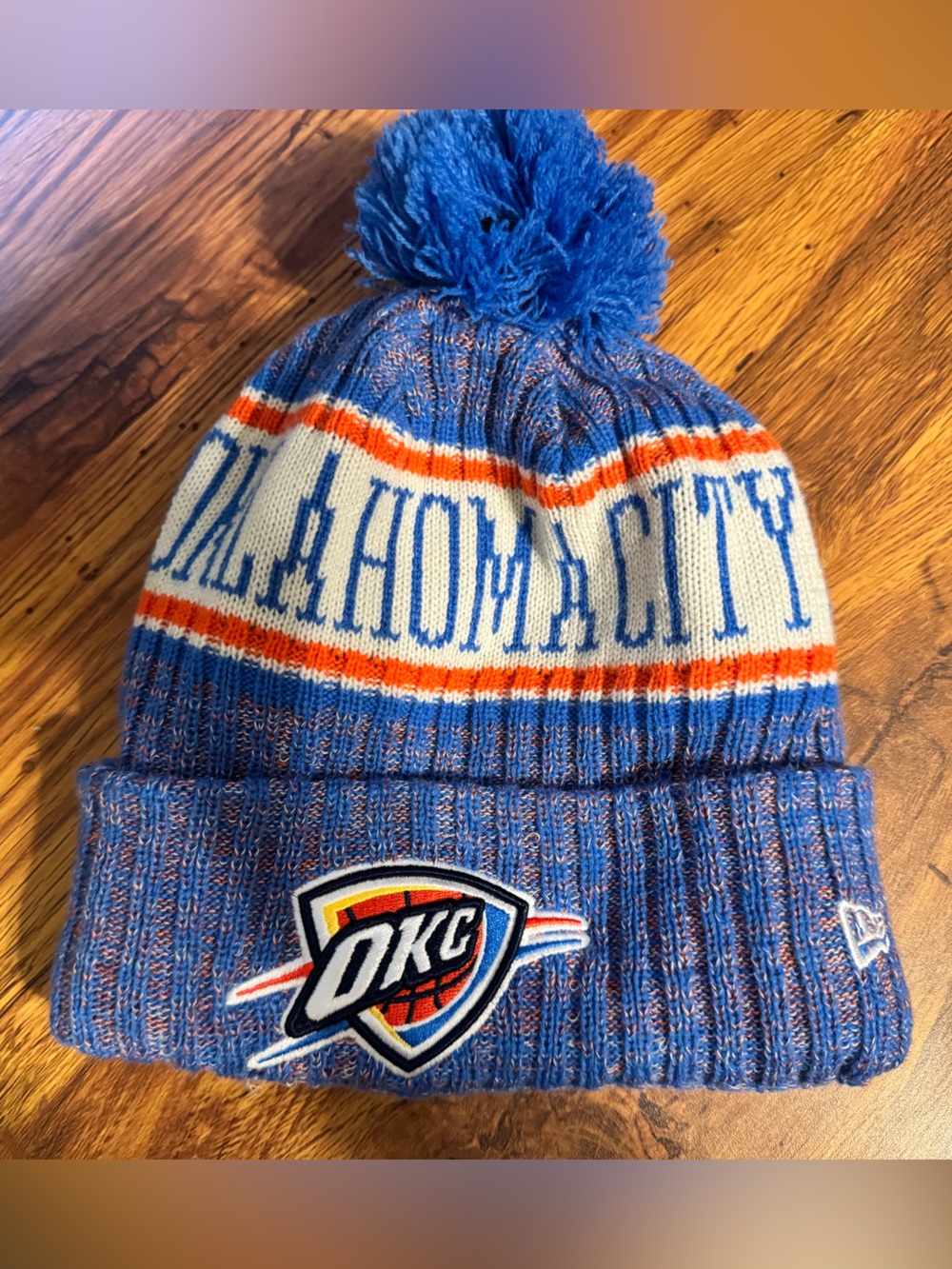 New Era Oklahoma City Thunder Blue Orange White Pom Beanie